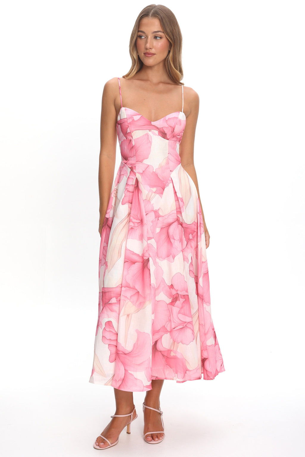 Get My Attention Pleat Waist Maxi Dress Watercolor Pink by Selfie Leslie Australia