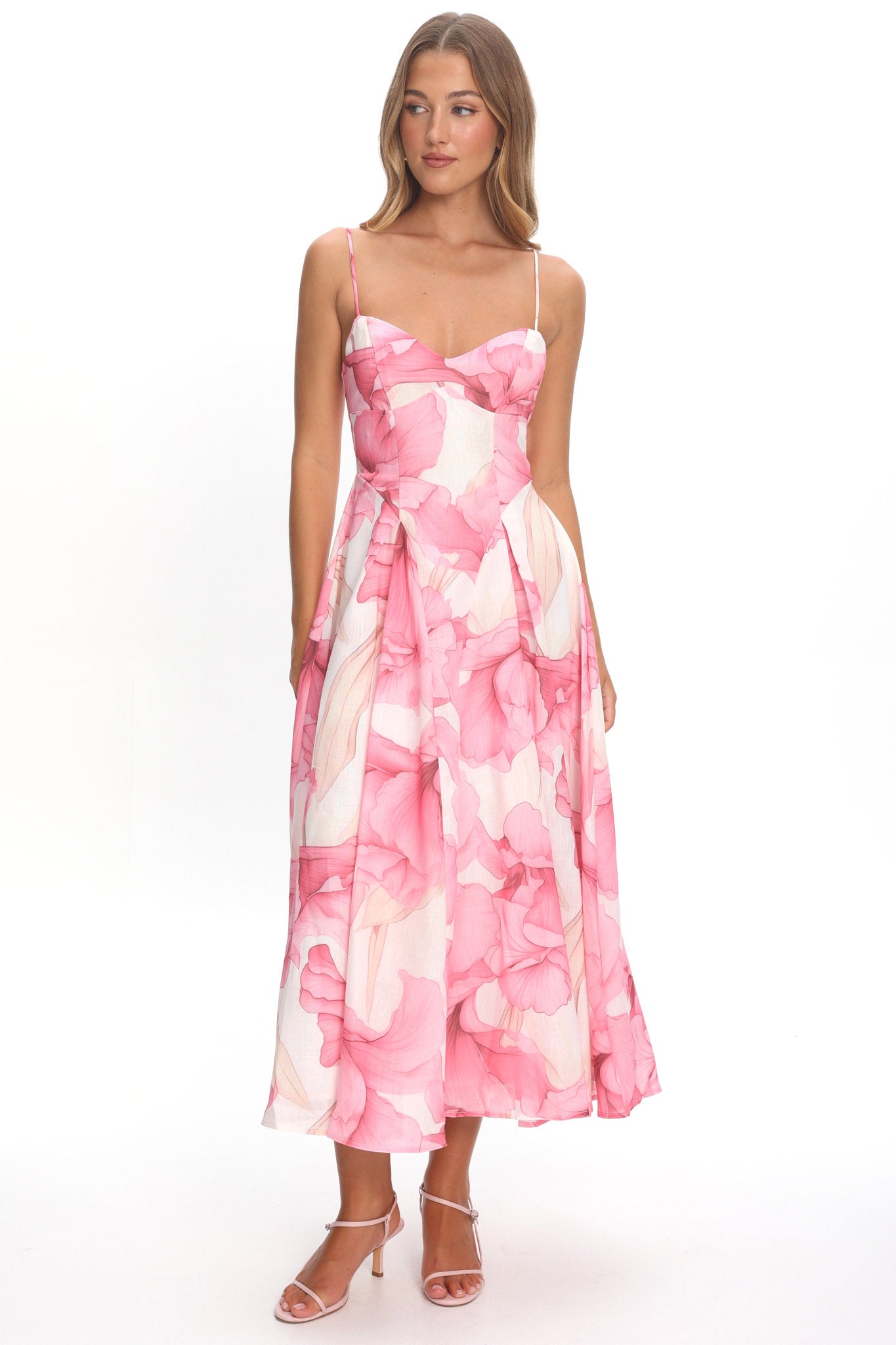 Get My Attention Pleat Waist Maxi Dress Watercolor Pink by Selfie Leslie Australia