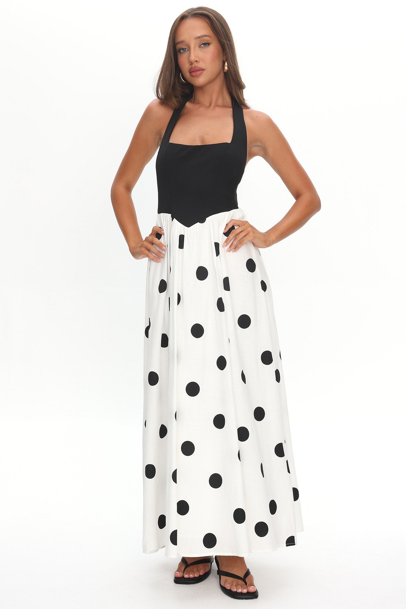 Get My Attention Halterneck Maxi Dress Polka Dot Black by Selfie Leslie Australia