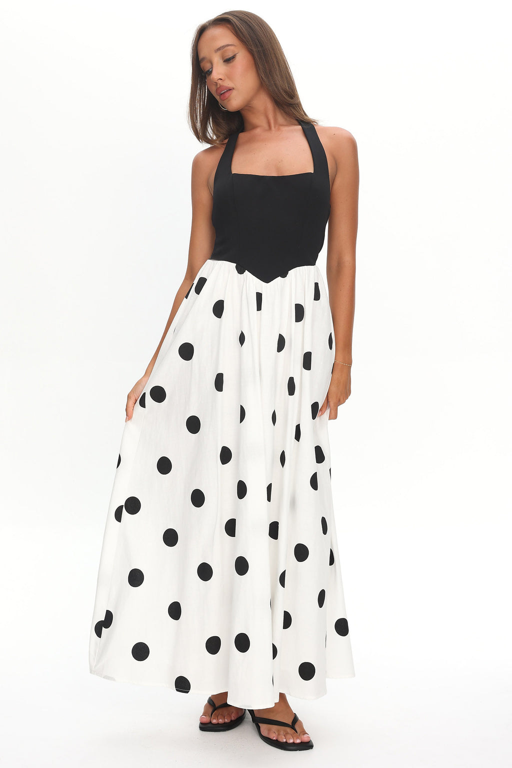Get My Attention Halterneck Maxi Dress Polka Dot Black by Selfie Leslie Australia