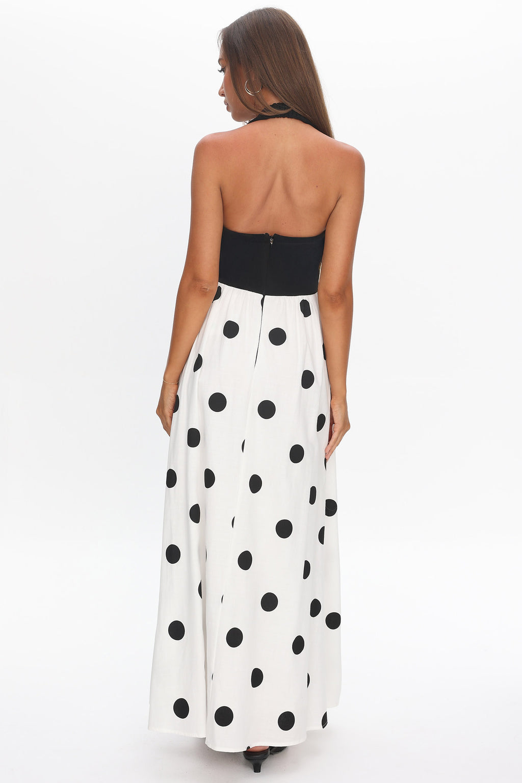 Get My Attention Halterneck Maxi Dress Polka Dot Black by Selfie Leslie Australia