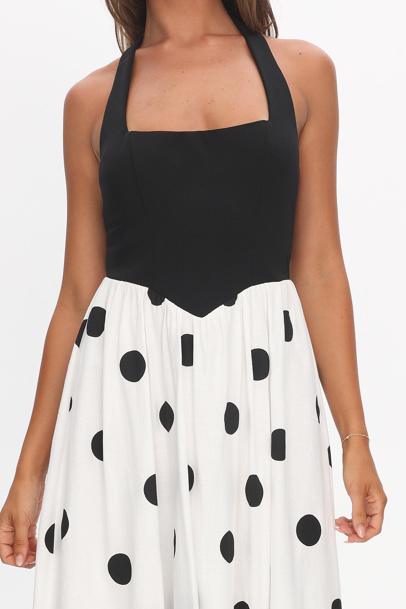 Get My Attention Halterneck Maxi Dress Polka Dot Black by Selfie Leslie Australia
