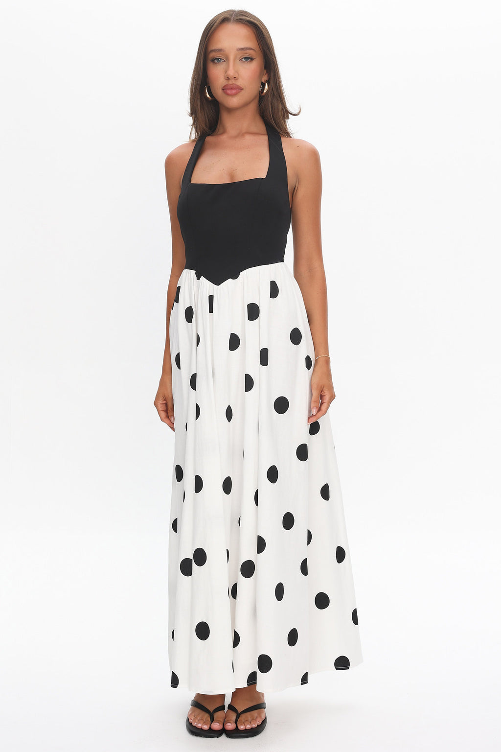 Get My Attention Halterneck Maxi Dress Polka Dot Black by Selfie Leslie Australia