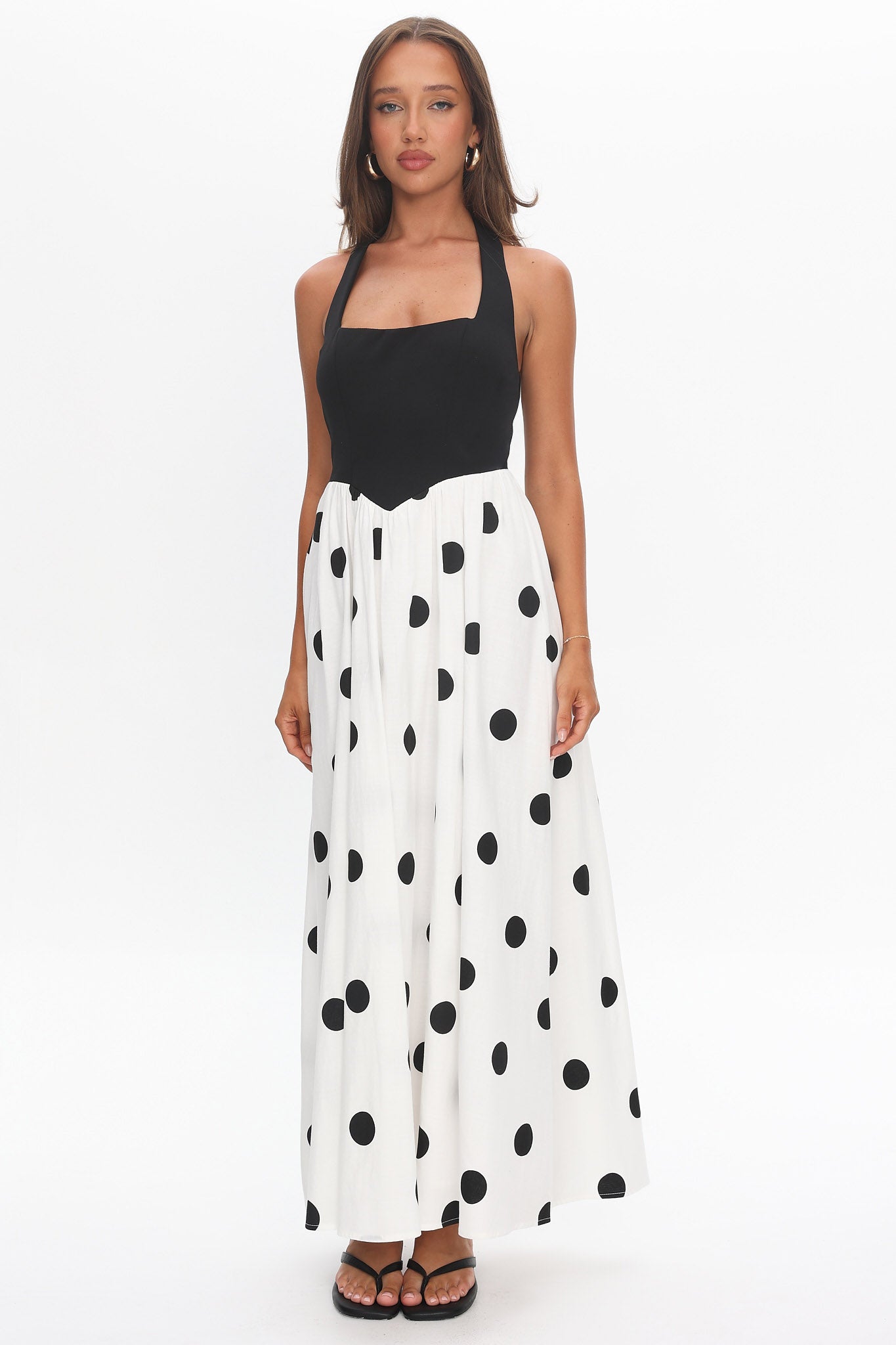 Get My Attention Halterneck Maxi Dress Polka Dot Black by Selfie Leslie Australia