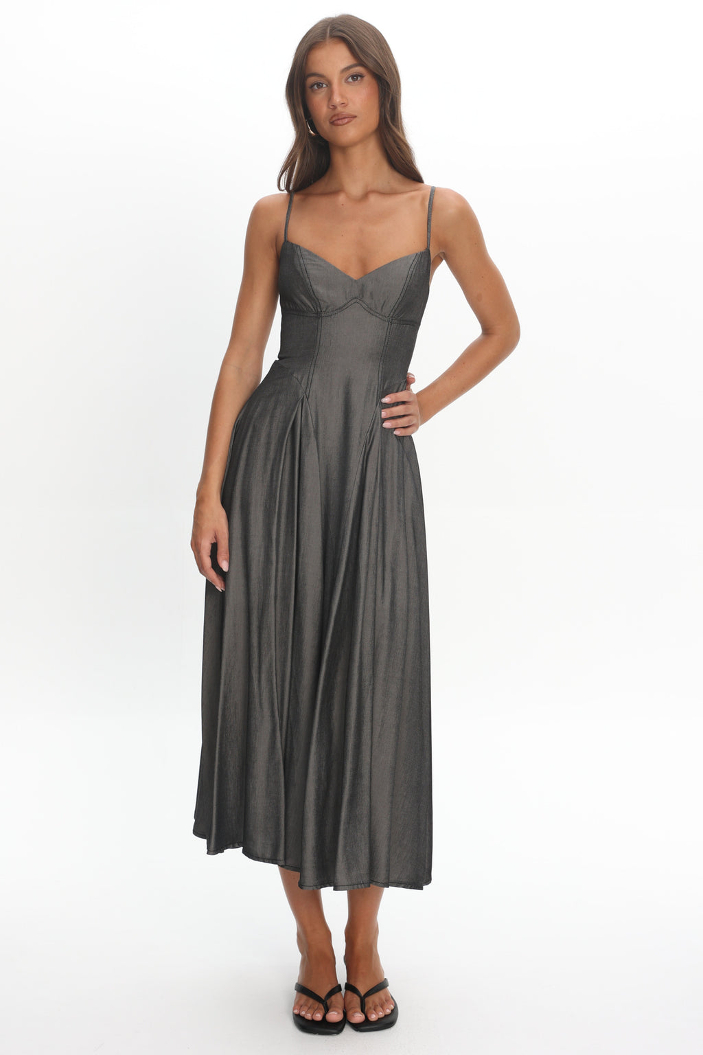 Take It All Cami Strap Midi Dress Charcoal by Selfie Leslie Australia