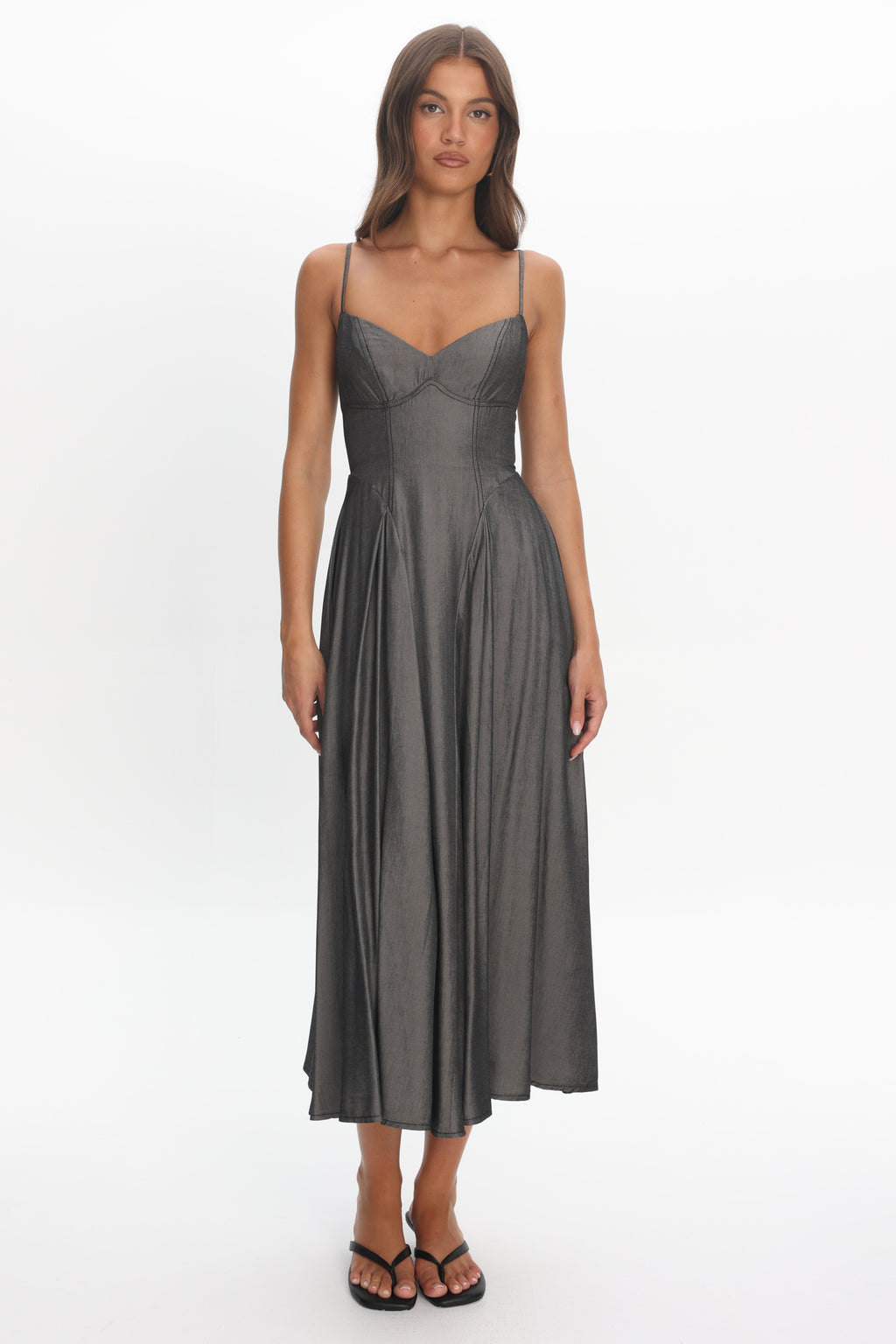 Take It All Cami Strap Midi Dress Charcoal by Selfie Leslie Australia