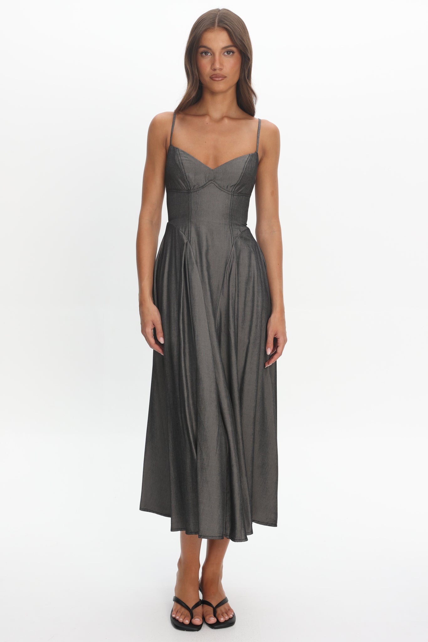 Take It All Cami Strap Midi Dress Charcoal by Selfie Leslie Australia