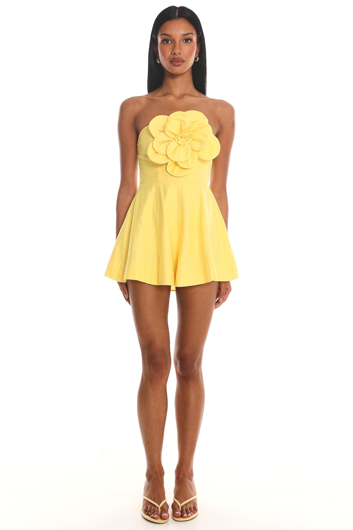 Karoline 3D Flower Strapless Mini Romper Yellow by Selfie Leslie Australia