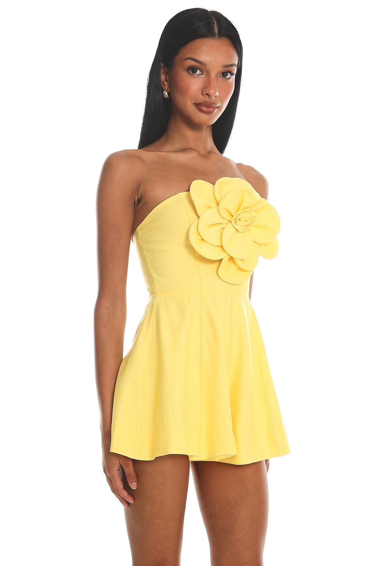 Karoline 3D Flower Strapless Mini Romper Yellow by Selfie Leslie Australia