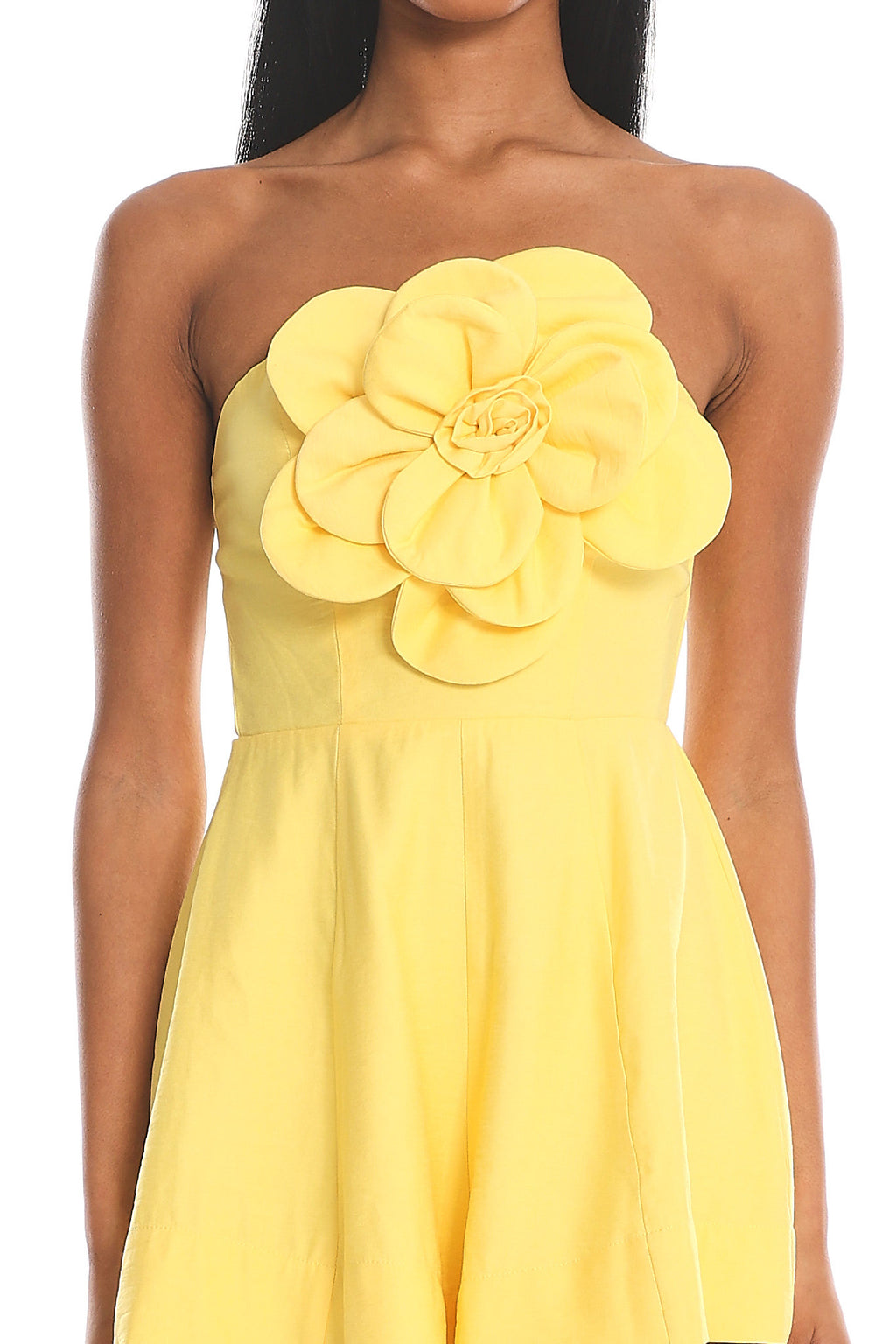 Karoline 3D Flower Strapless Mini Romper Yellow by Selfie Leslie Australia