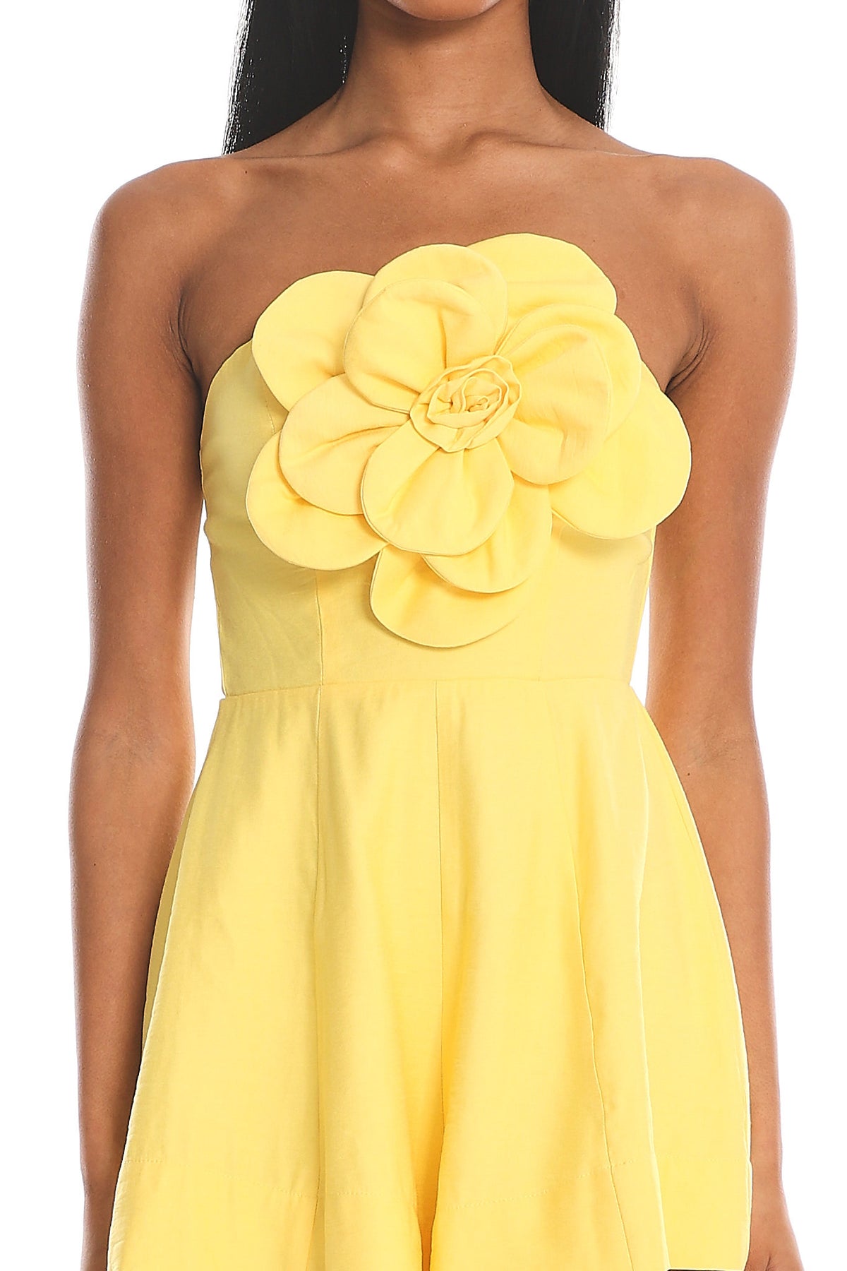 Karoline 3D Flower Strapless Mini Romper Yellow by Selfie Leslie Australia
