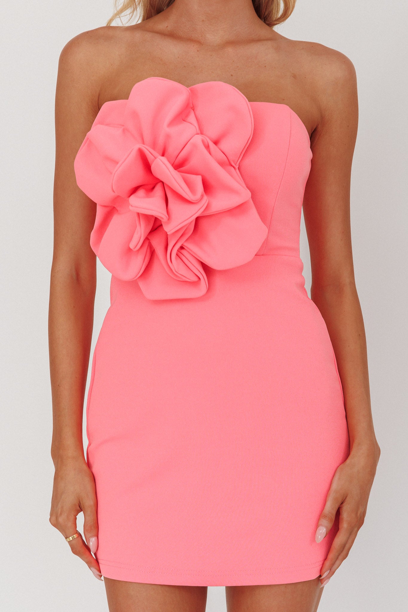 Karoline 3D Flower Strapless Mini Dress Pink by Selfie Leslie Australia