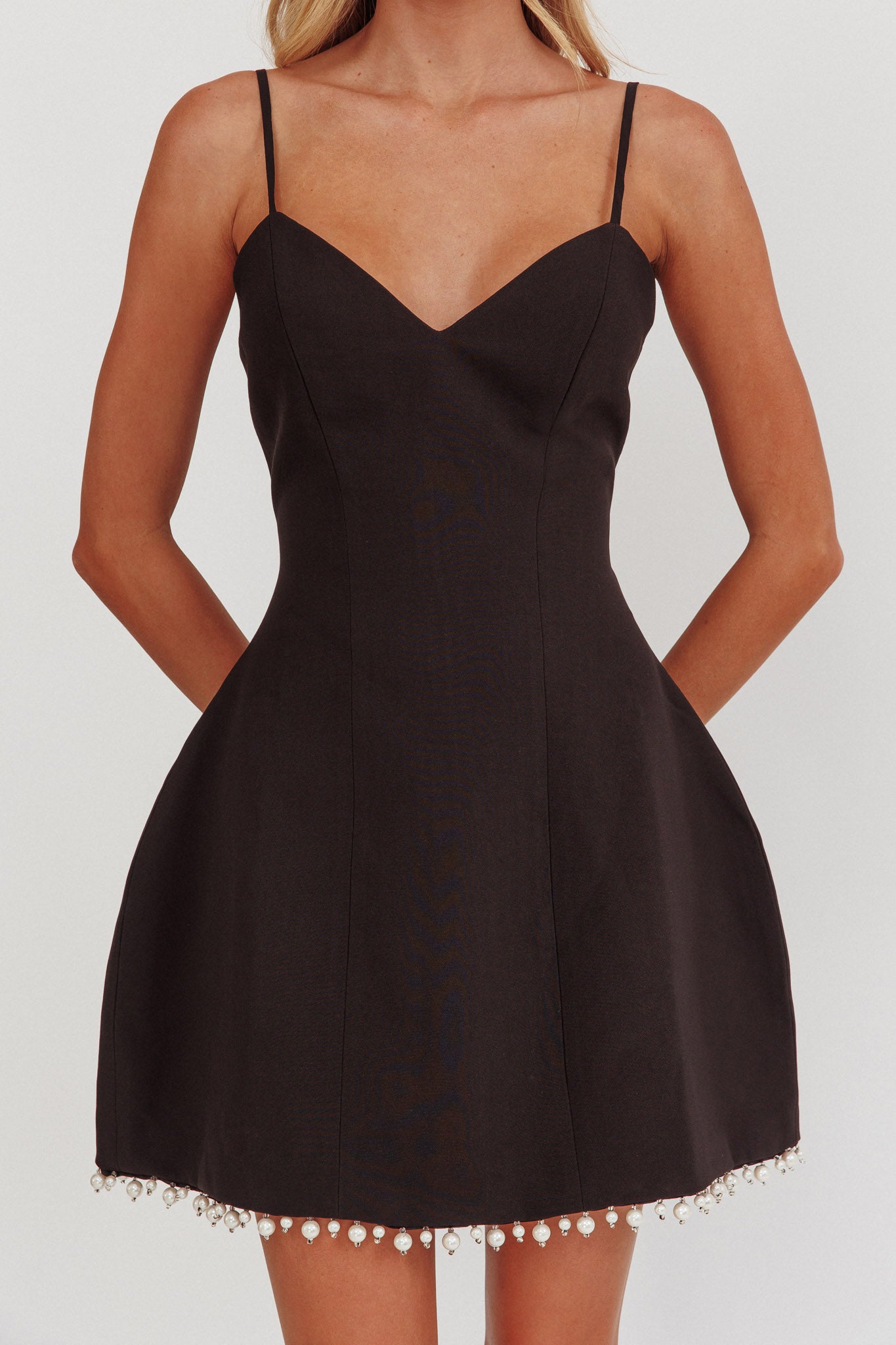 Besos Pearl Hem Mini Dress Black by Selfie Leslie Australia
