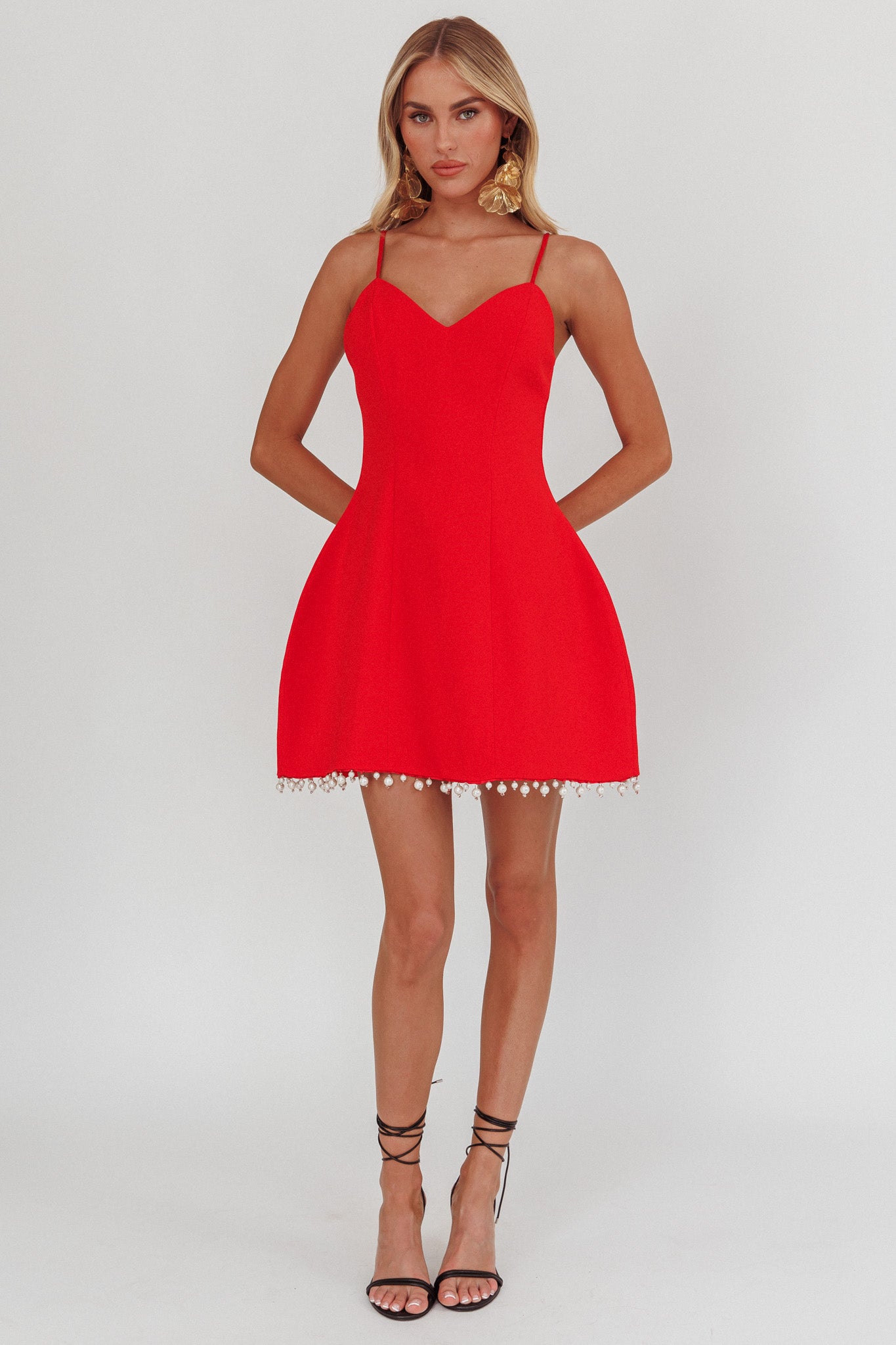 Besos Pearl Hem Mini Dress Red by Selfie Leslie Australia