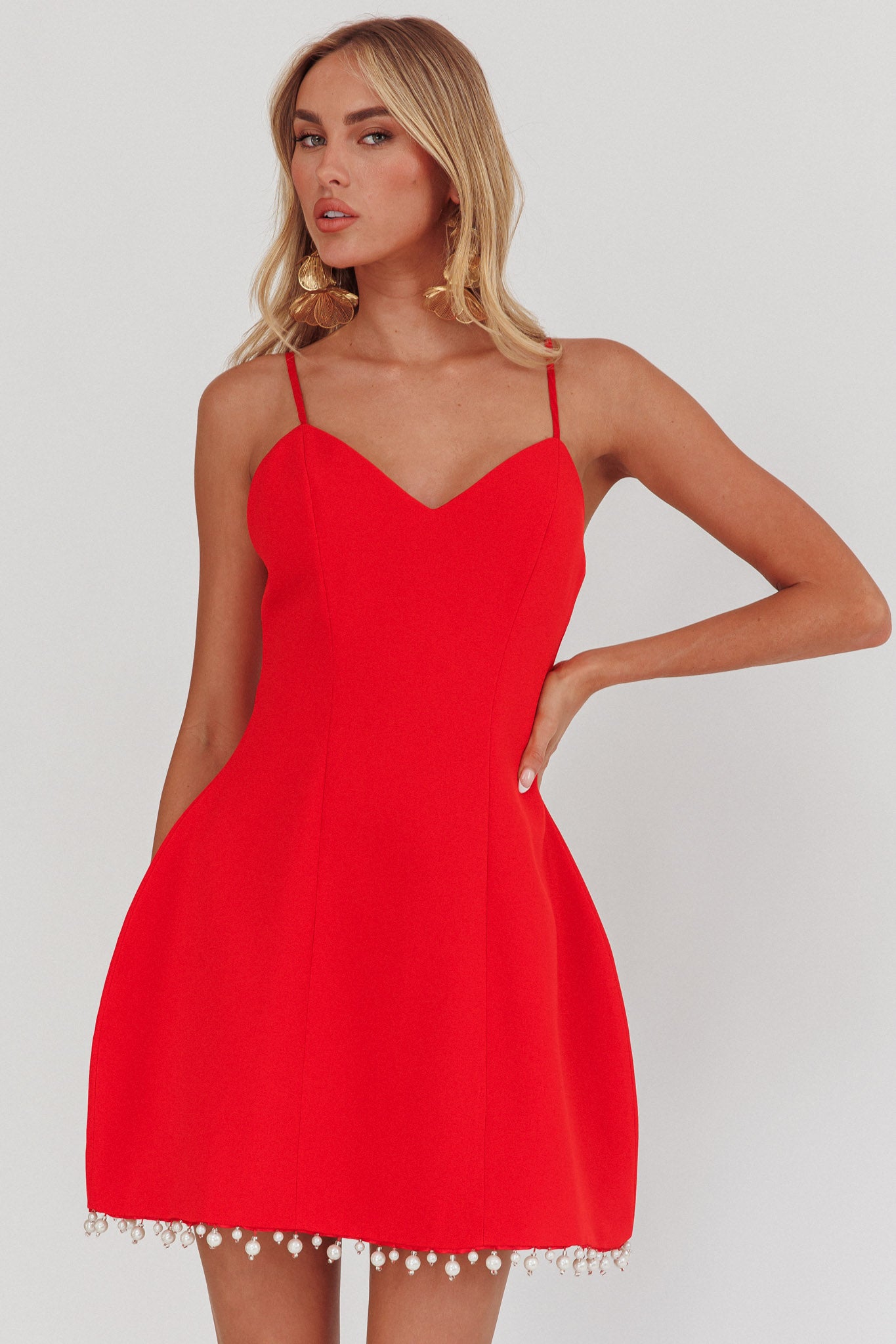 Besos Pearl Hem Mini Dress Red by Selfie Leslie Australia