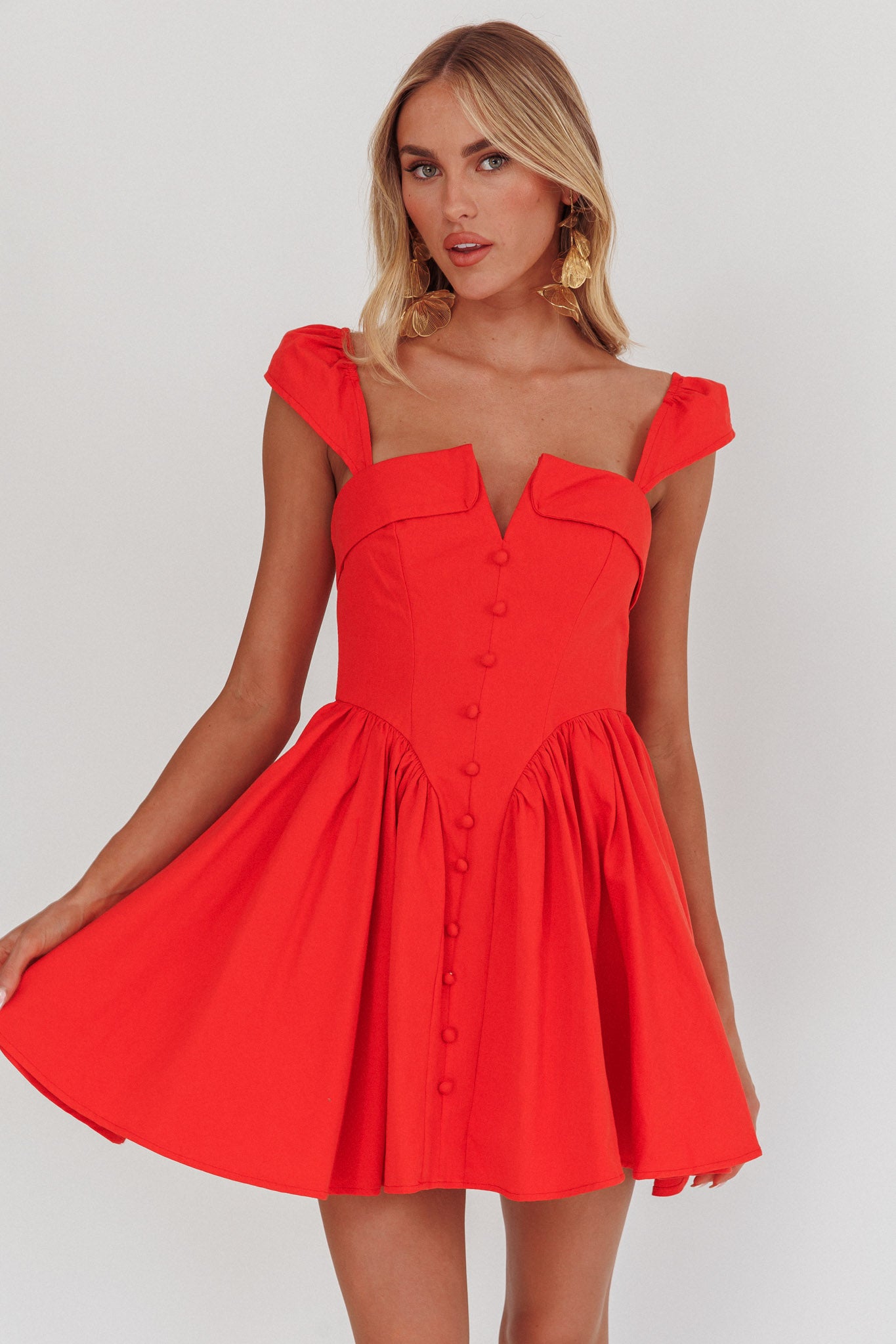 Morning Meadows Button Front Mini Dress Red by Selfie Leslie Australia