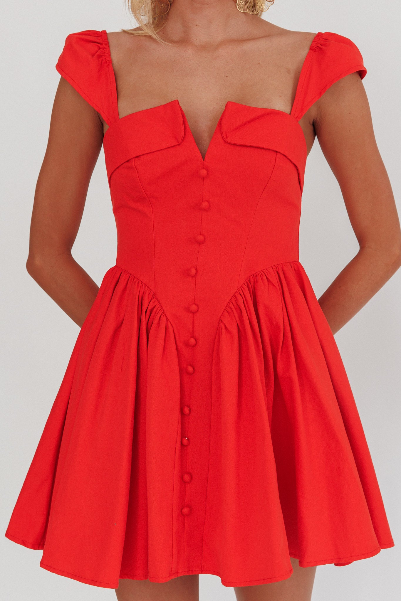 Morning Meadows Button Front Mini Dress Red by Selfie Leslie Australia