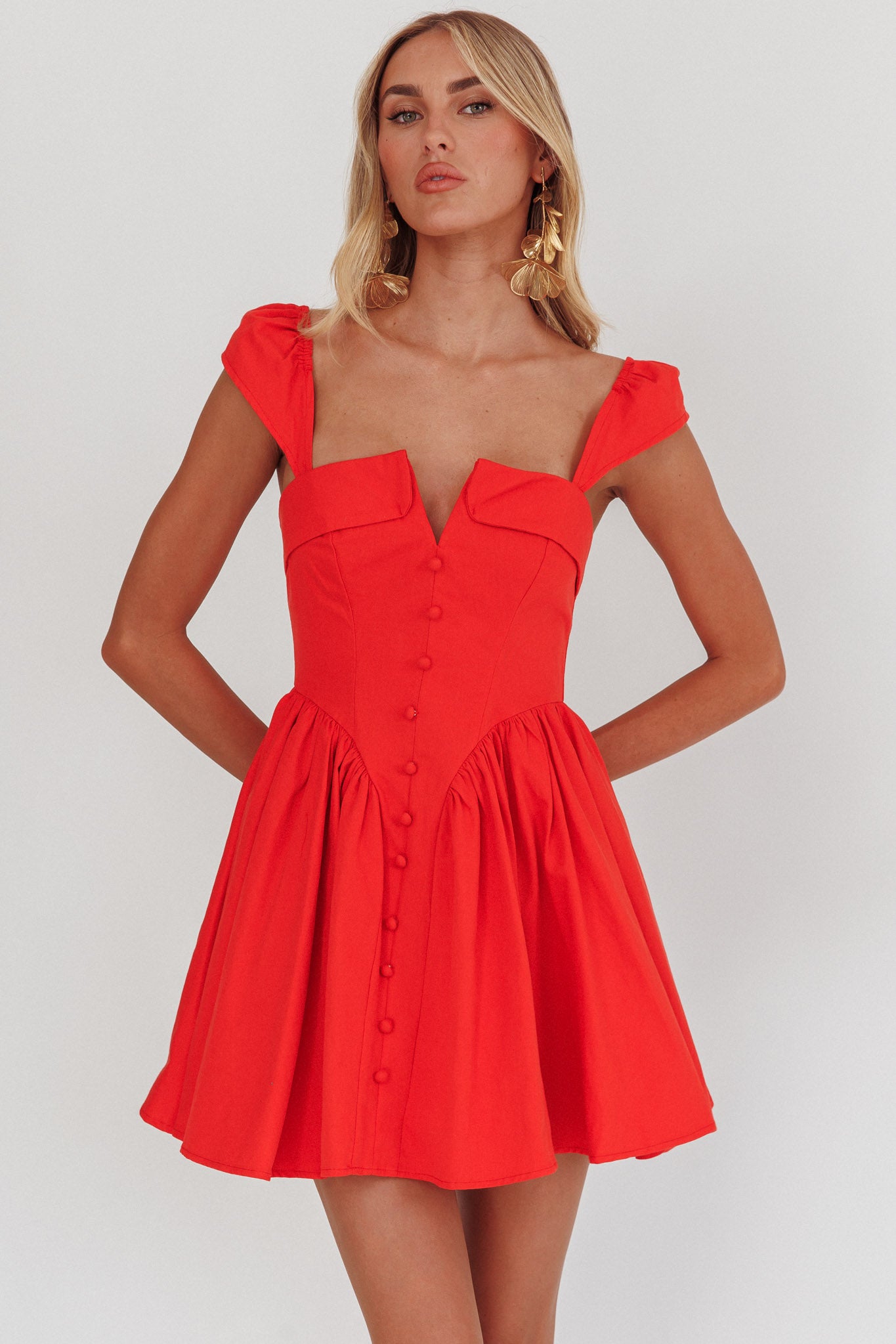 Morning Meadows Button Front Mini Dress Red by Selfie Leslie Australia