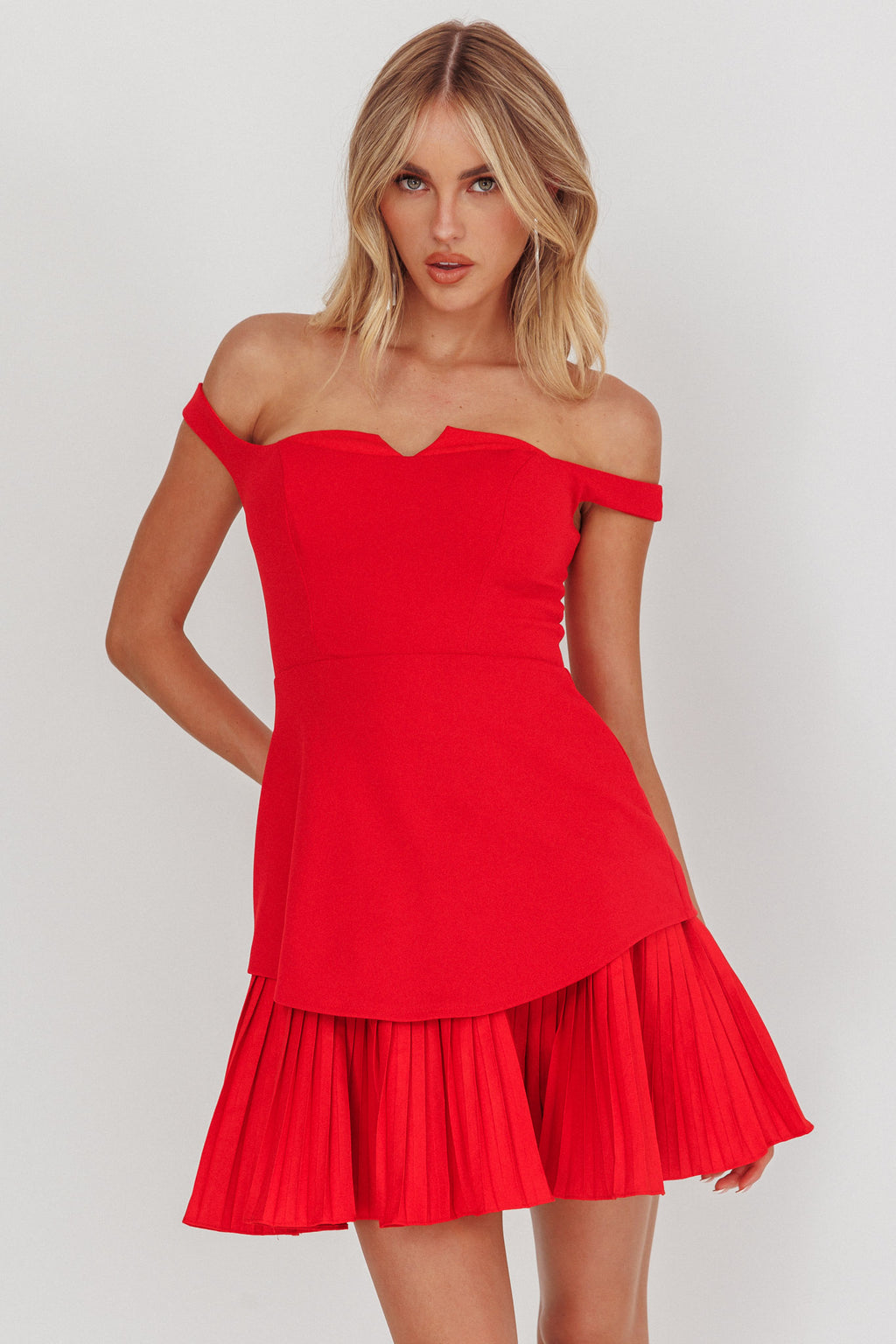 Devoted Love Pleat Hem Mini Dress Red by Selfie Leslie Australia