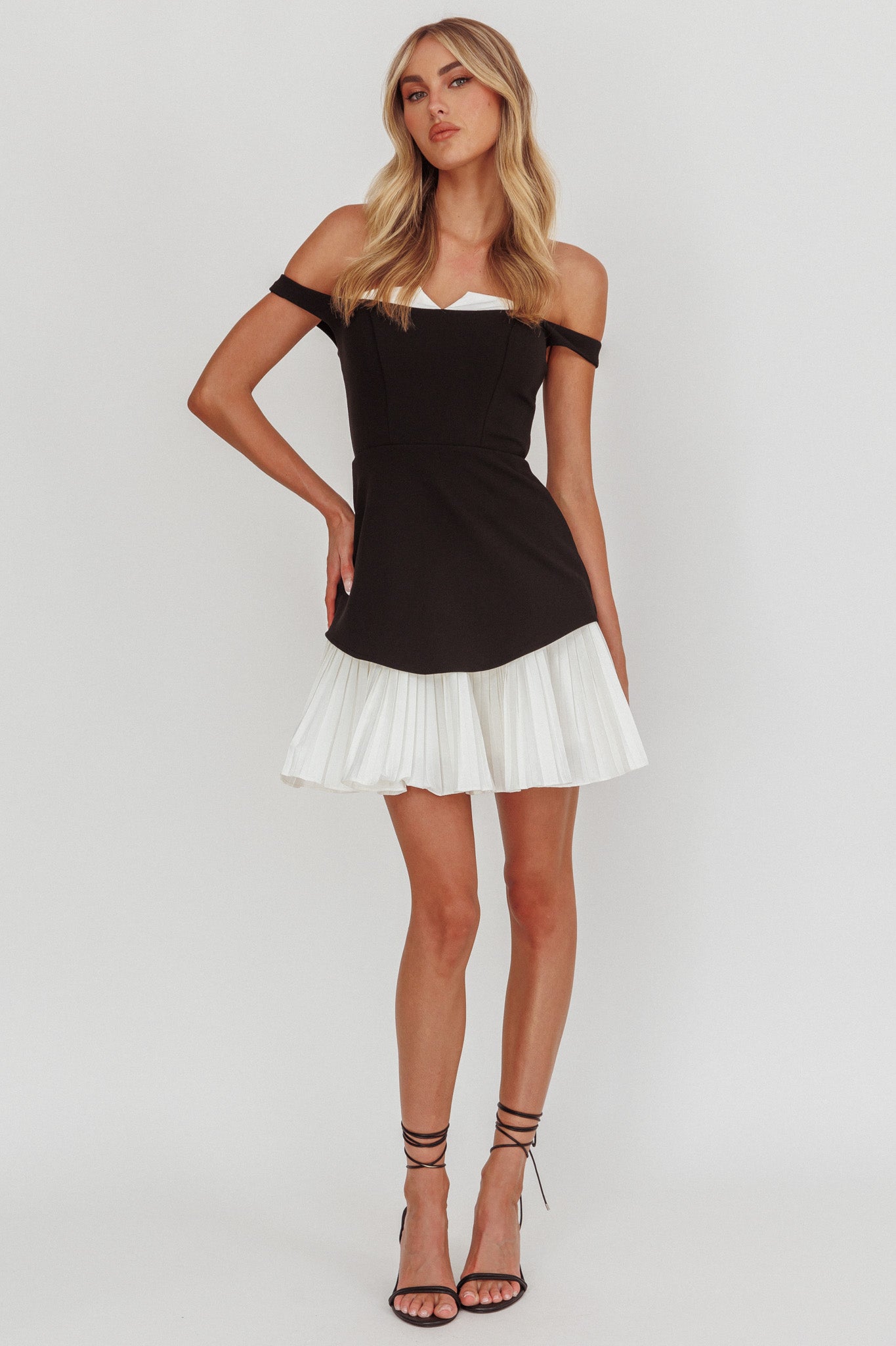 Devoted Love Pleat Hem Mini Dress Contrast Black by Selfie Leslie Australia