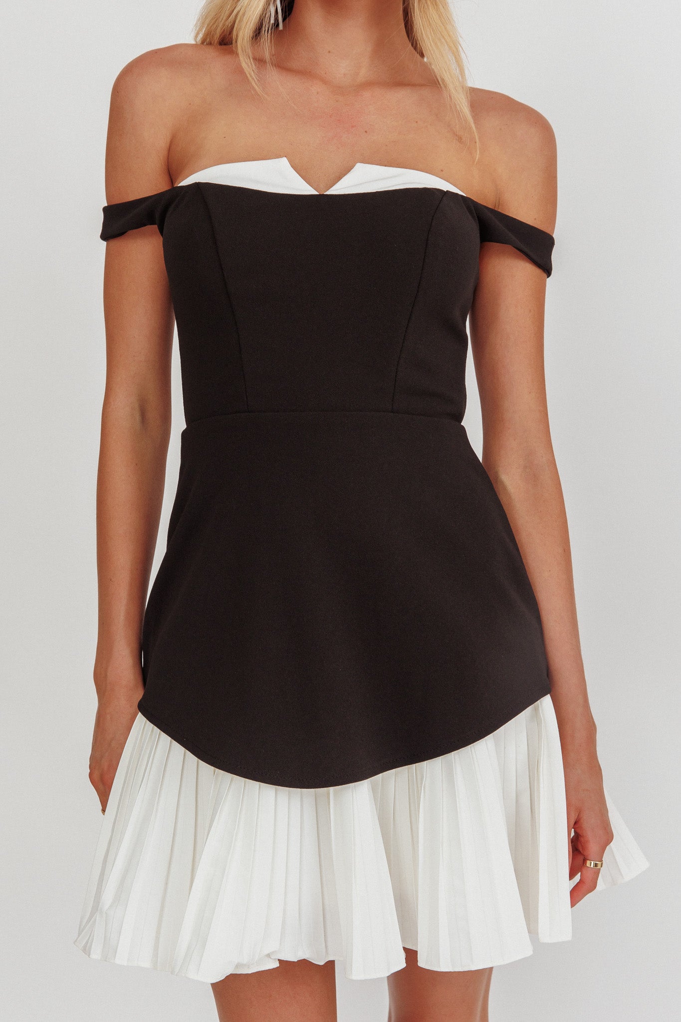 Devoted Love Pleat Hem Mini Dress Contrast Black by Selfie Leslie Australia