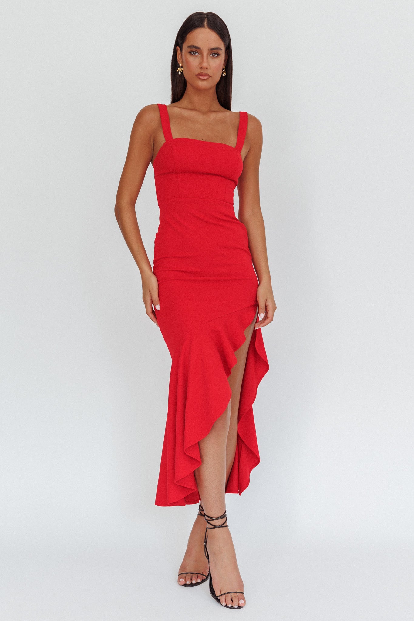 Delighted Asymmetric Hem Maxi Dress Red by Selfie Leslie Australia