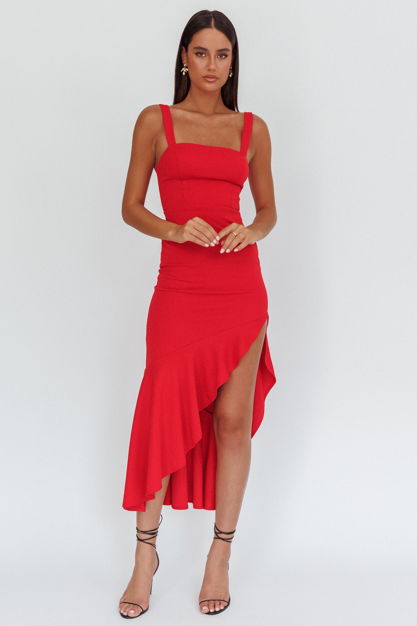 Delighted Asymmetric Hem Maxi Dress Red by Selfie Leslie Australia