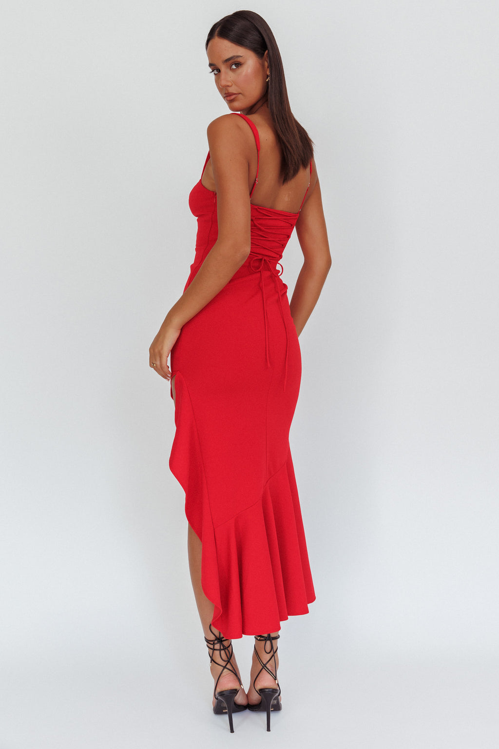 Delighted Asymmetric Hem Maxi Dress Red by Selfie Leslie Australia