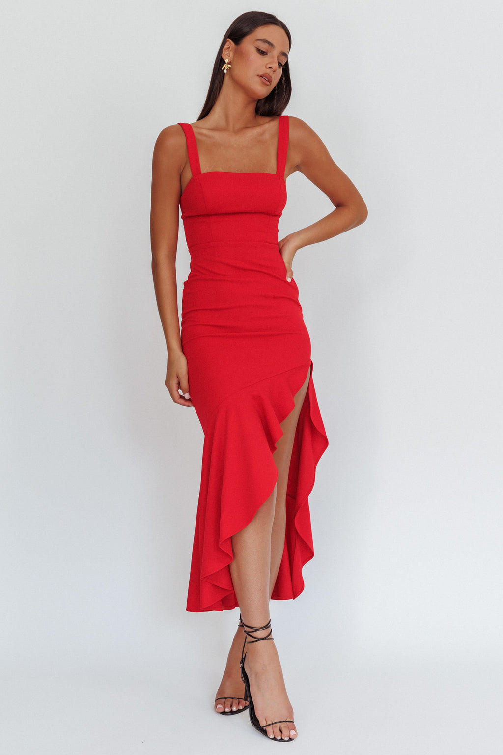 Delighted Asymmetric Hem Maxi Dress Red by Selfie Leslie Australia
