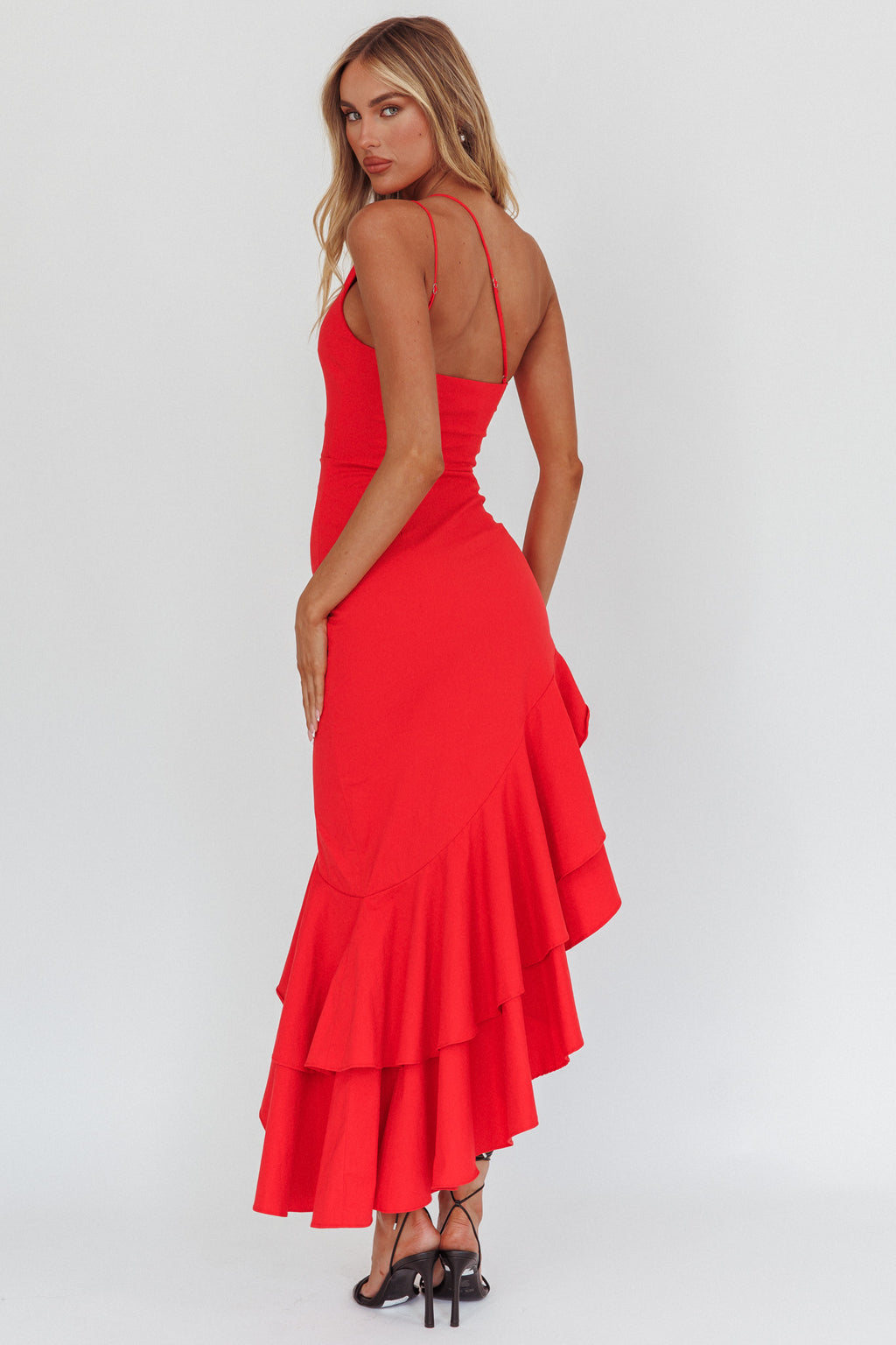 Bold Love One-Shoulder Asymmetric Hem Dress Red by Selfie Leslie Australia