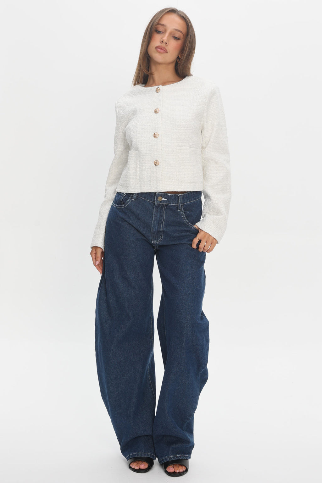 Beverly Hills Cropped Jacket Tweed White by Selfie Leslie Australia