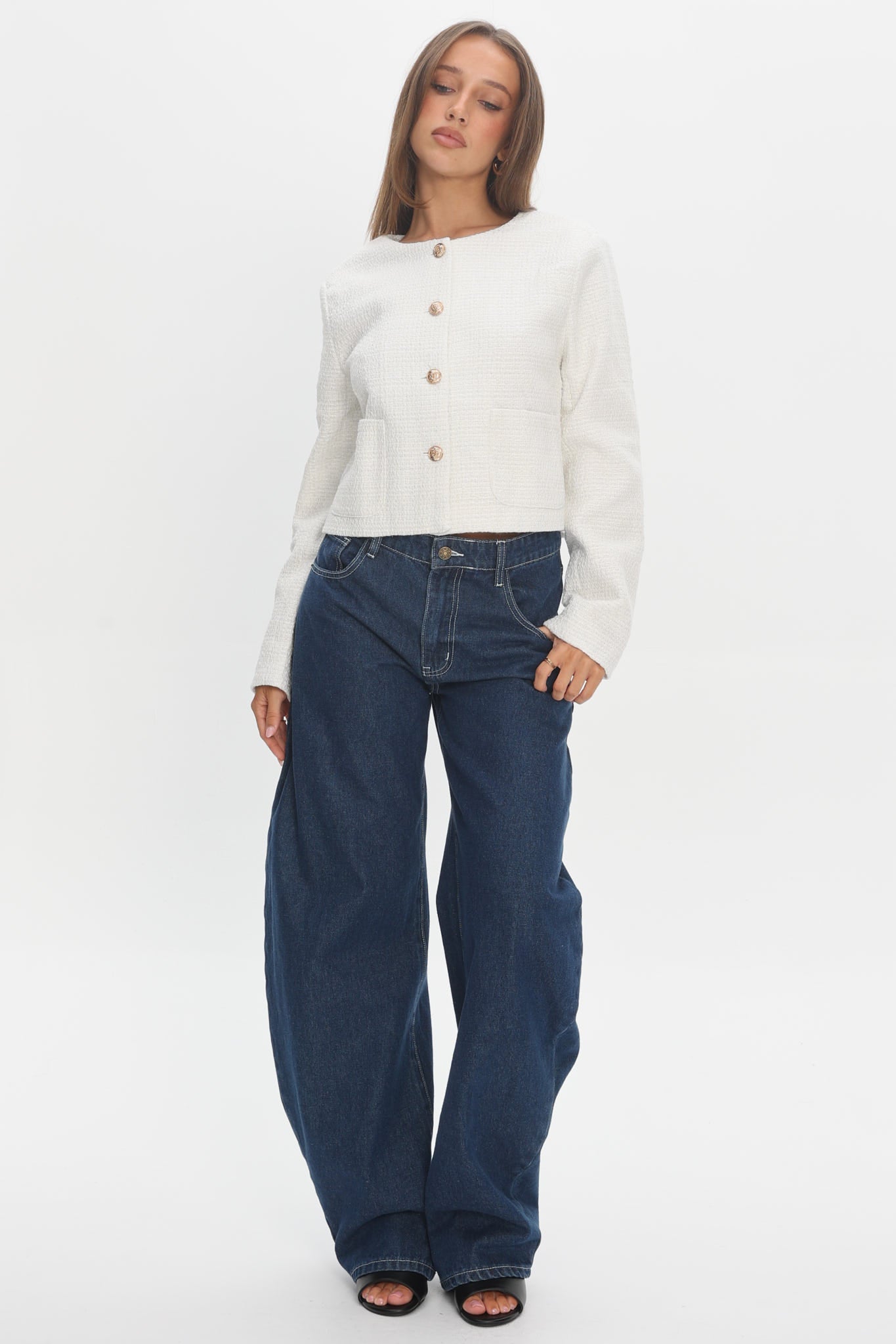 Beverly Hills Cropped Jacket Tweed White by Selfie Leslie Australia