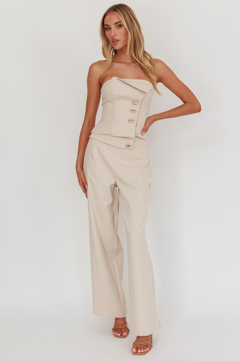 Ishani Hardware Decoration Pants Beige by Selfie Leslie Australia