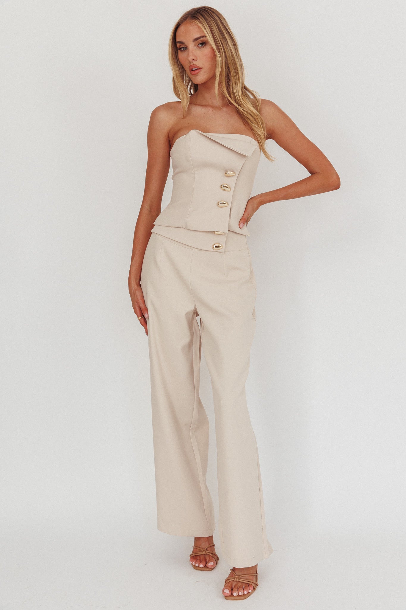 Ishani Hardware Decoration Pants Beige by Selfie Leslie Australia