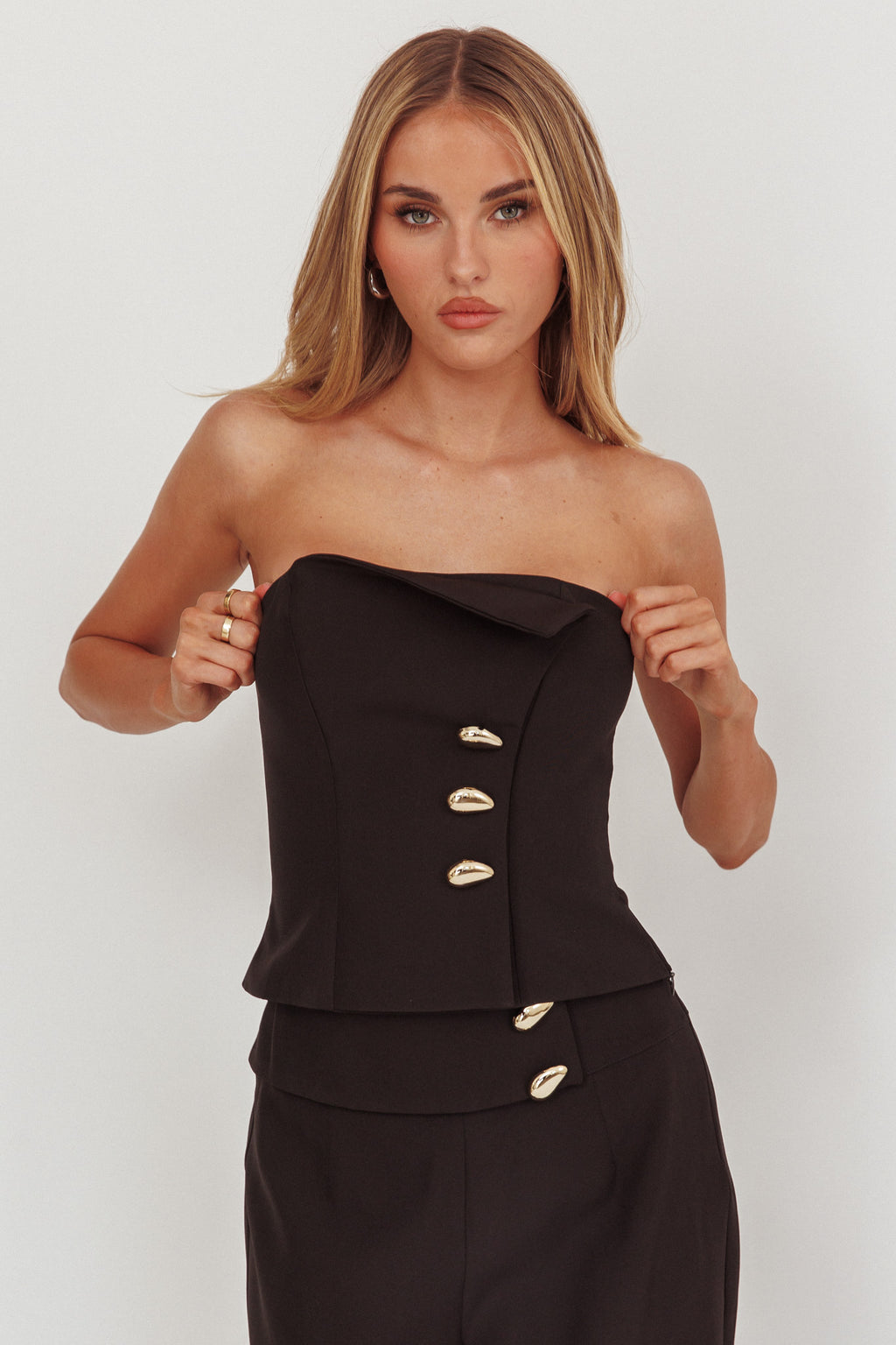 Ishani Hardware Decoration Strapless Top Black by Selfie Leslie Australia