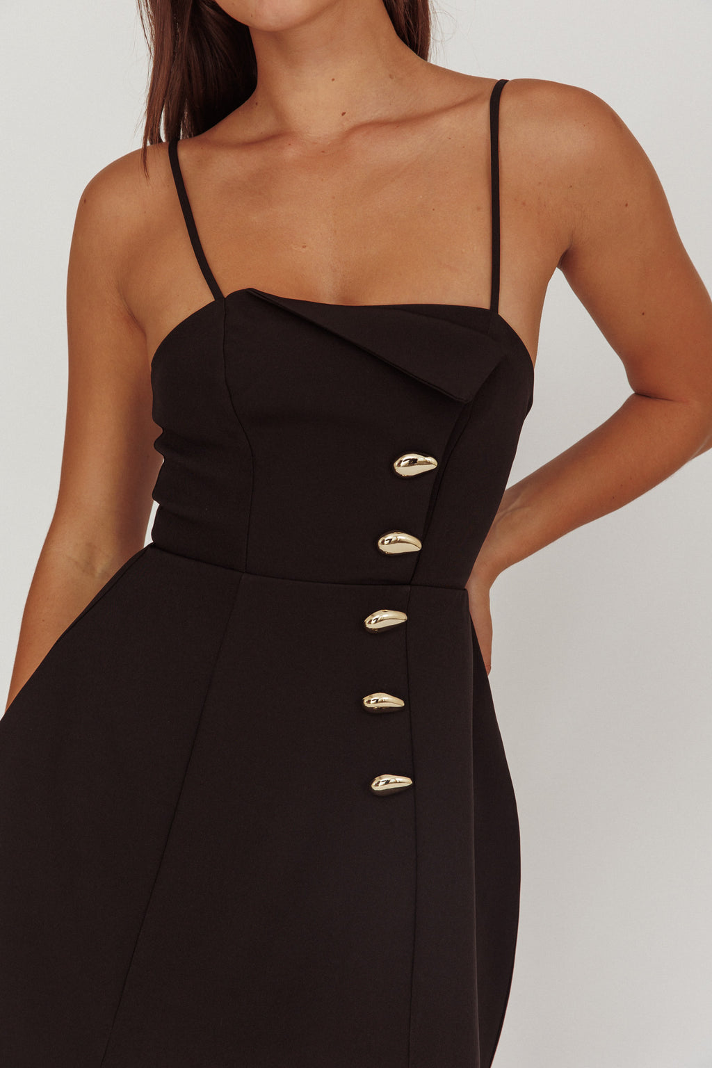 Captivated Button Feature Mini Dress Black by Selfie Leslie Australia
