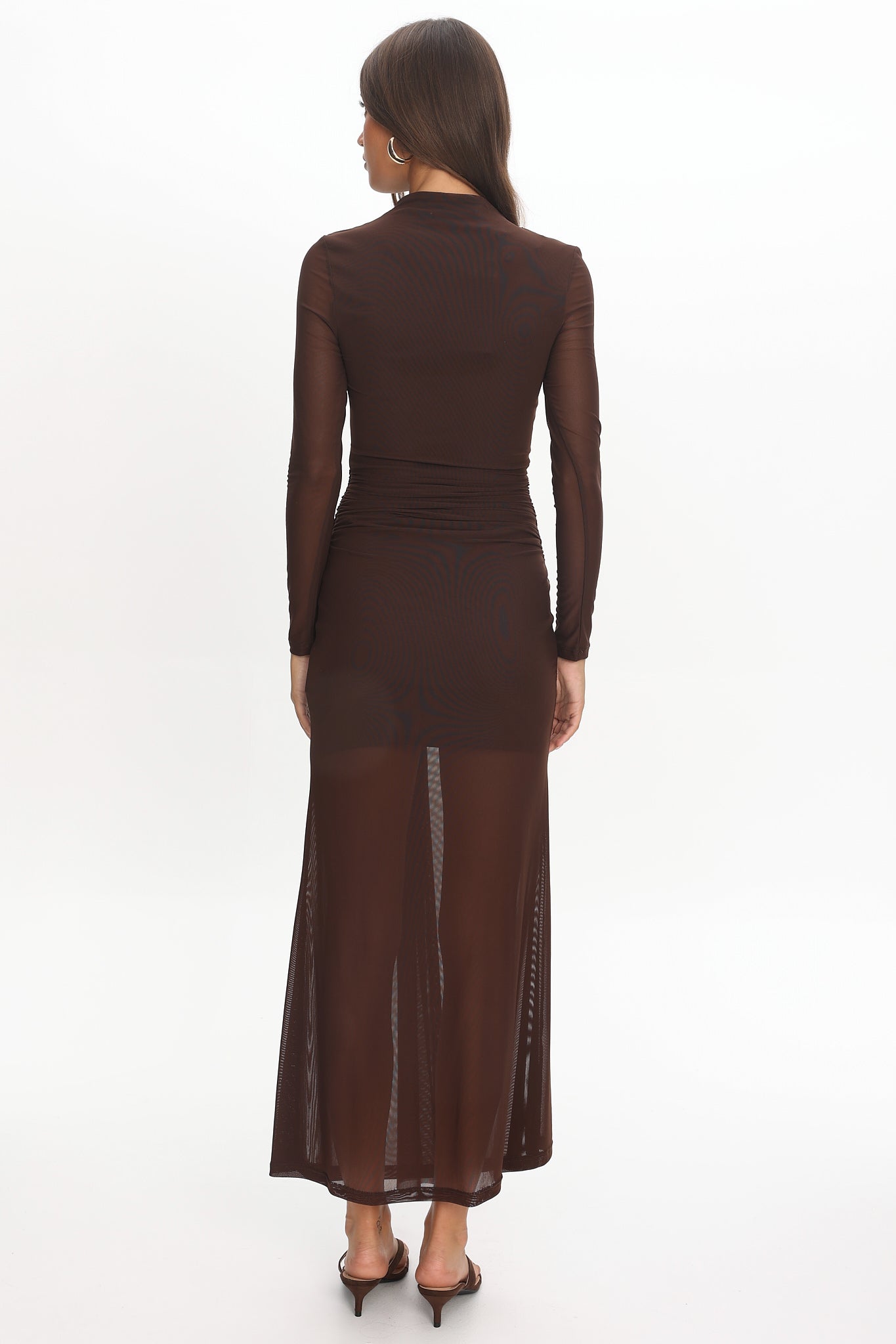 Girl's Night Long Sleeve Mesh Maxi Dress Chocolate by Selfie Leslie Australia