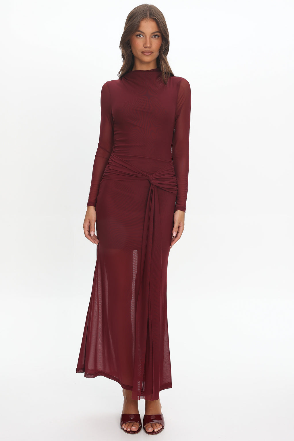 Girl's Night Long Sleeve Mesh Maxi Dress Wine by Selfie Leslie Australia
