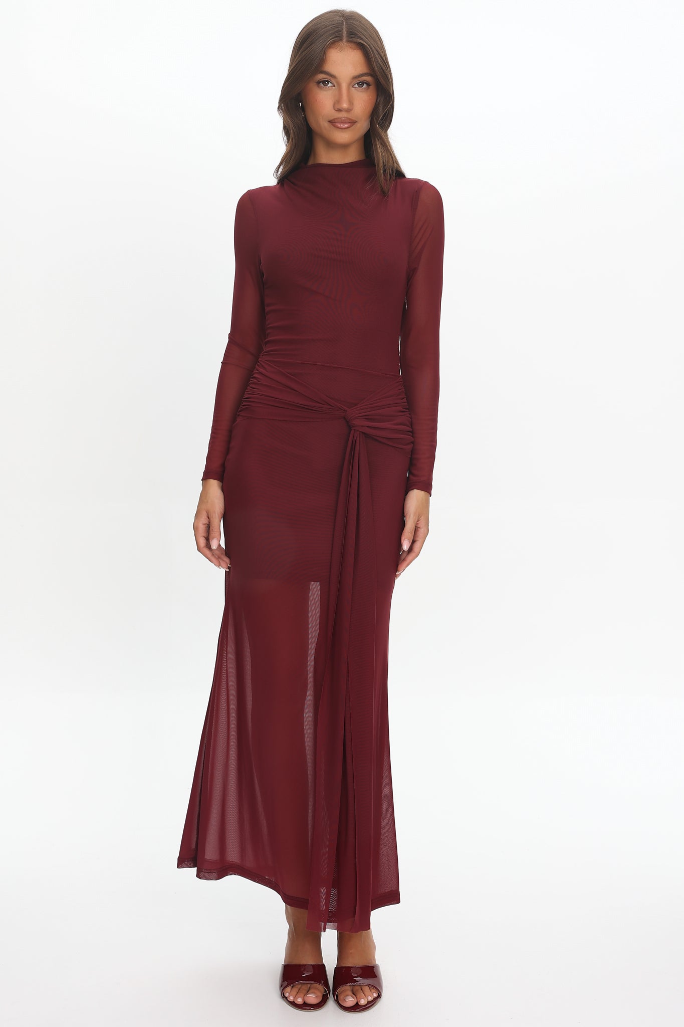 Girl's Night Long Sleeve Mesh Maxi Dress Wine by Selfie Leslie Australia