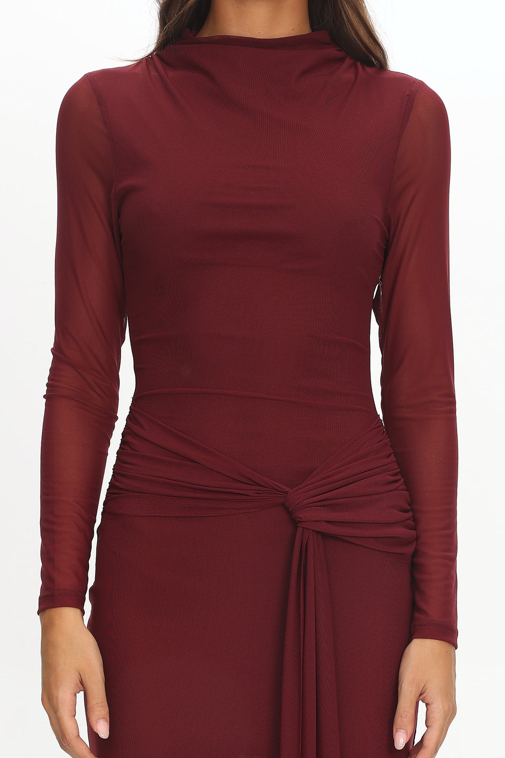 Girl's Night Long Sleeve Mesh Maxi Dress Wine by Selfie Leslie Australia