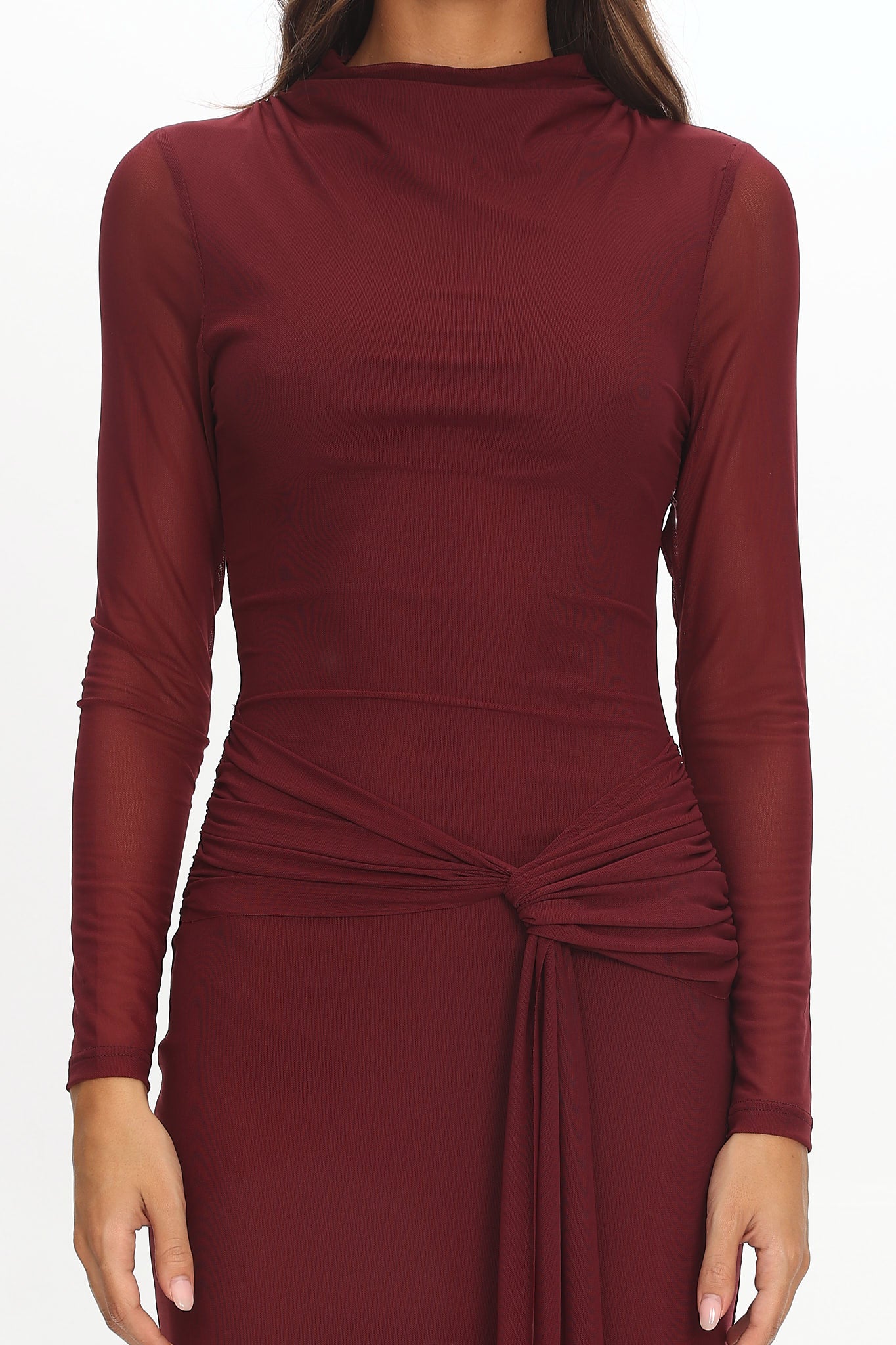 Girl's Night Long Sleeve Mesh Maxi Dress Wine by Selfie Leslie Australia