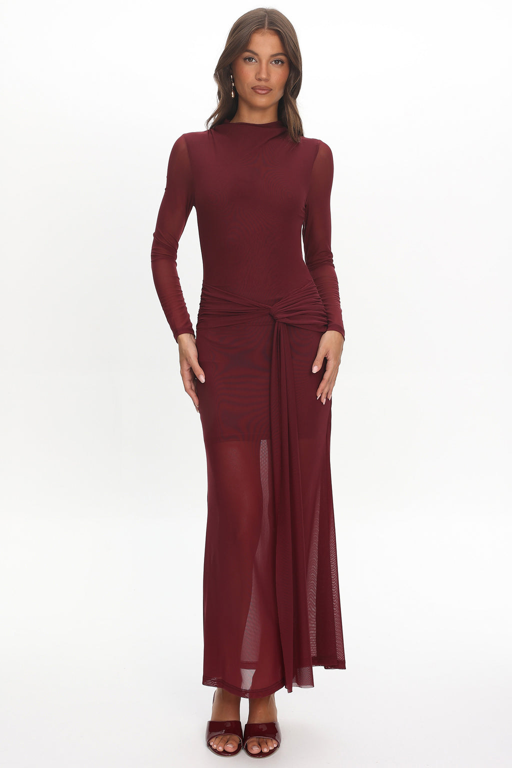 Girl's Night Long Sleeve Mesh Maxi Dress Wine by Selfie Leslie Australia
