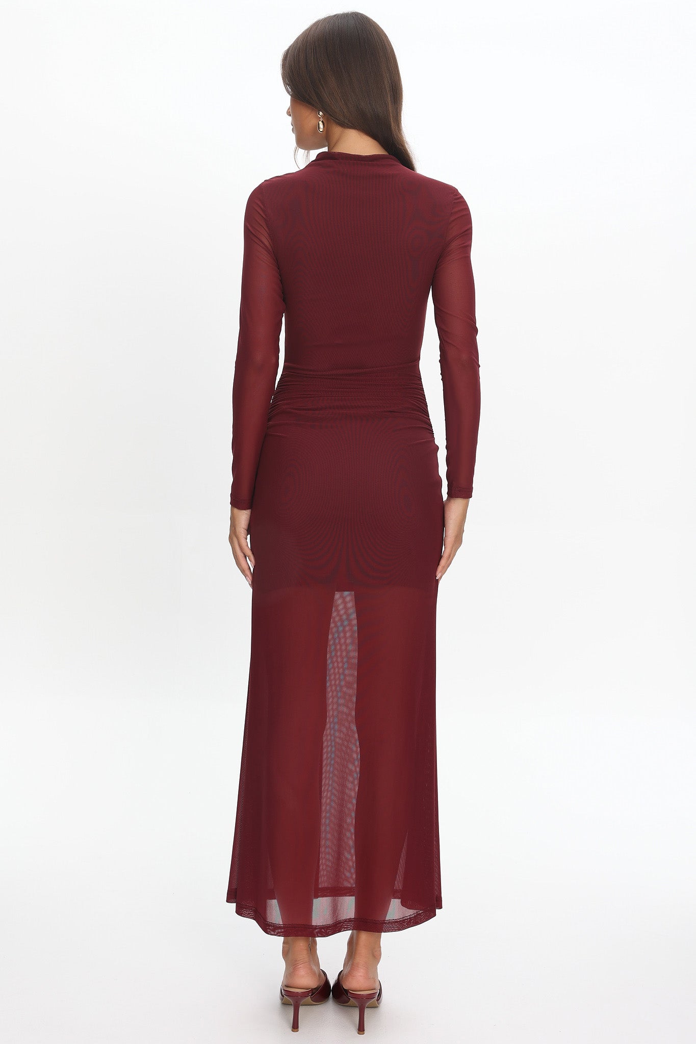 Girl's Night Long Sleeve Mesh Maxi Dress Wine by Selfie Leslie Australia