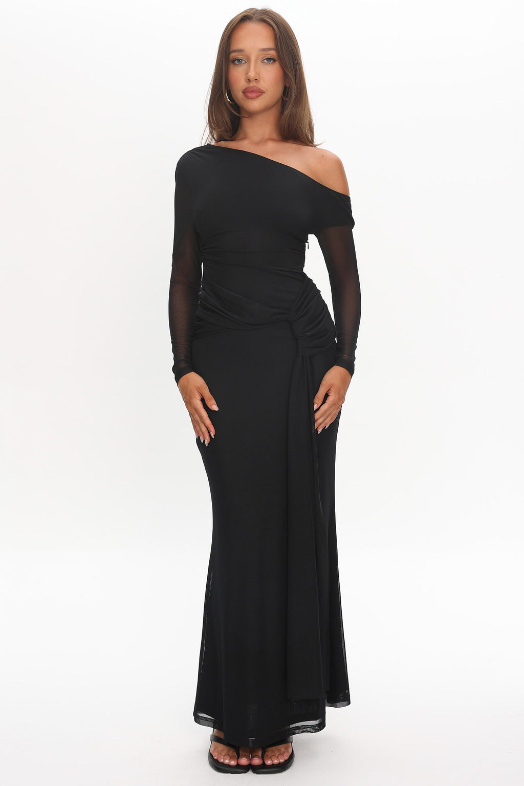 Girl's Night Long Sleeve Mesh Maxi Dress Black by Selfie Leslie Australia