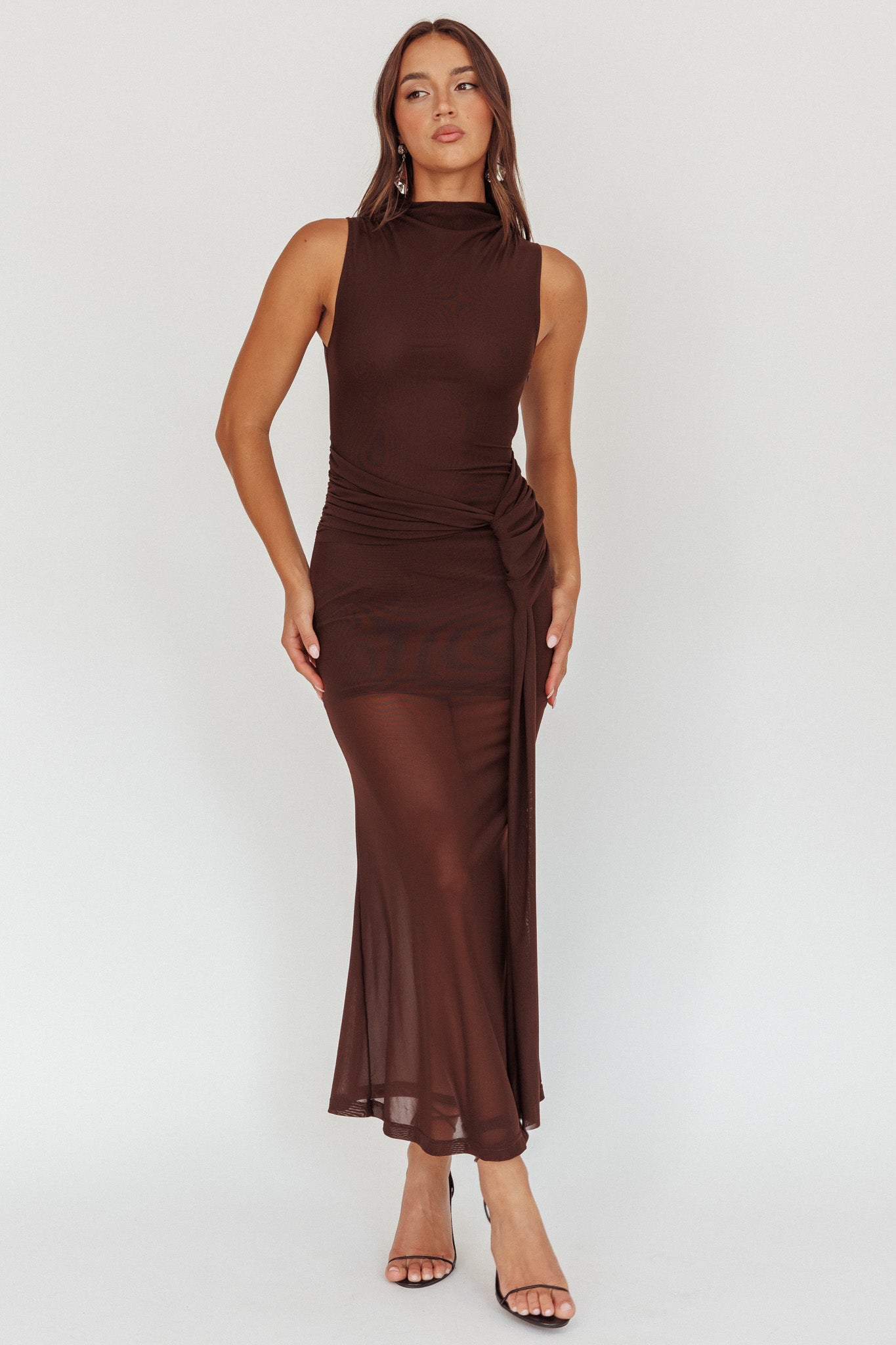 Girl's Night Waist Sash Maxi Dress Chocolate by Selfie Leslie Australia