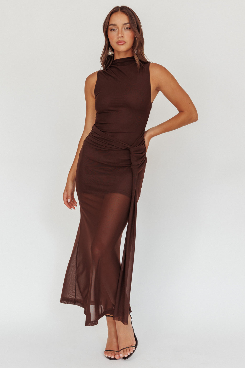 Girl's Night Waist Sash Maxi Dress Chocolate by Selfie Leslie Australia