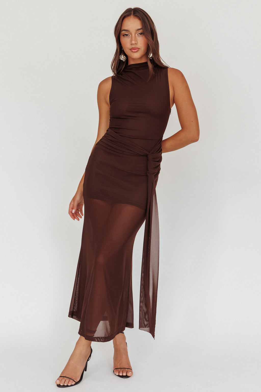 Girl's Night Waist Sash Maxi Dress Chocolate by Selfie Leslie Australia