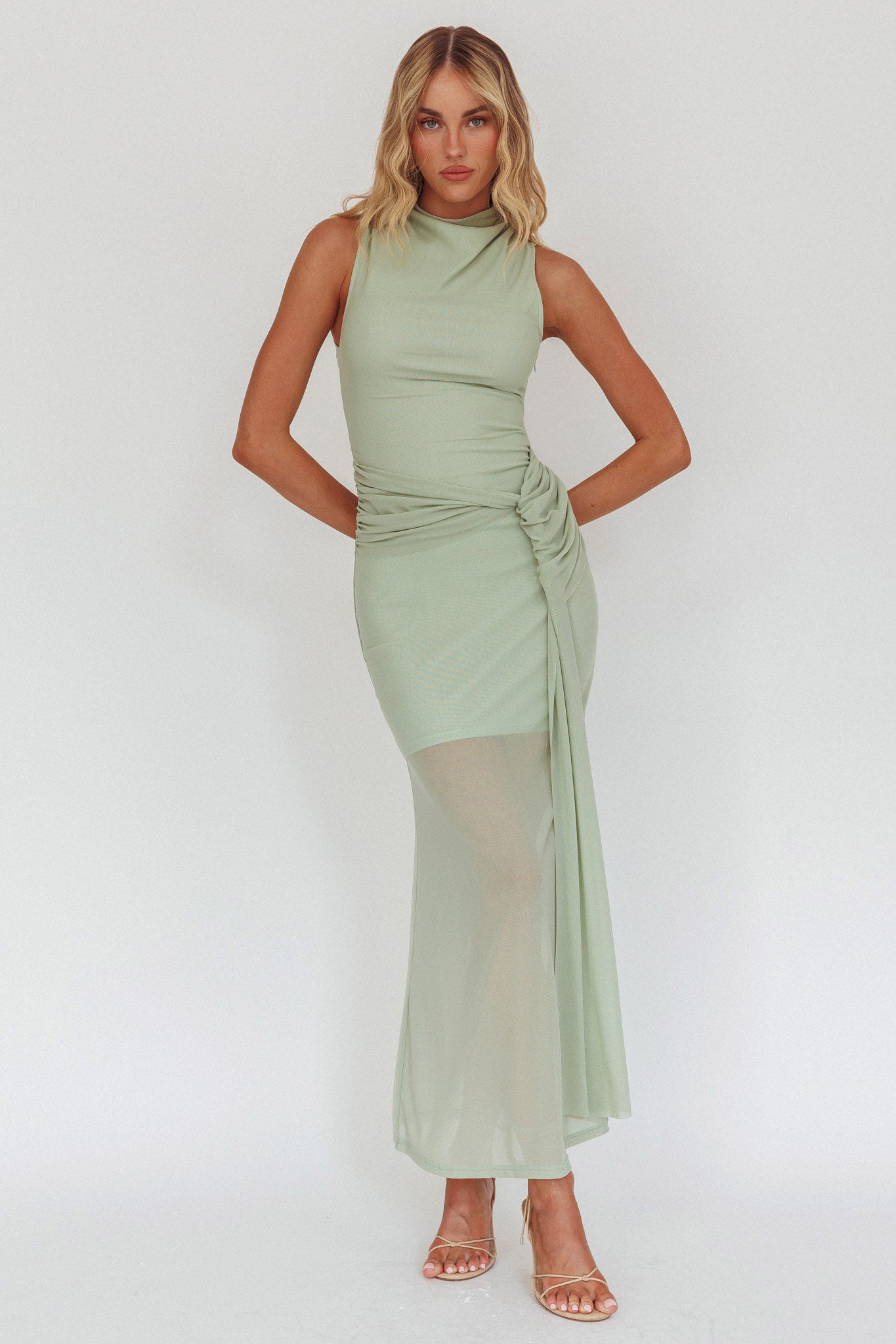 Girl's Night Waist Sash Maxi Dress Sage by Selfie Leslie Australia