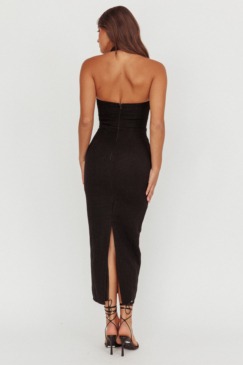 She Is Button Front Halter Midi Dress Tweed Black by Selfie Leslie Australia