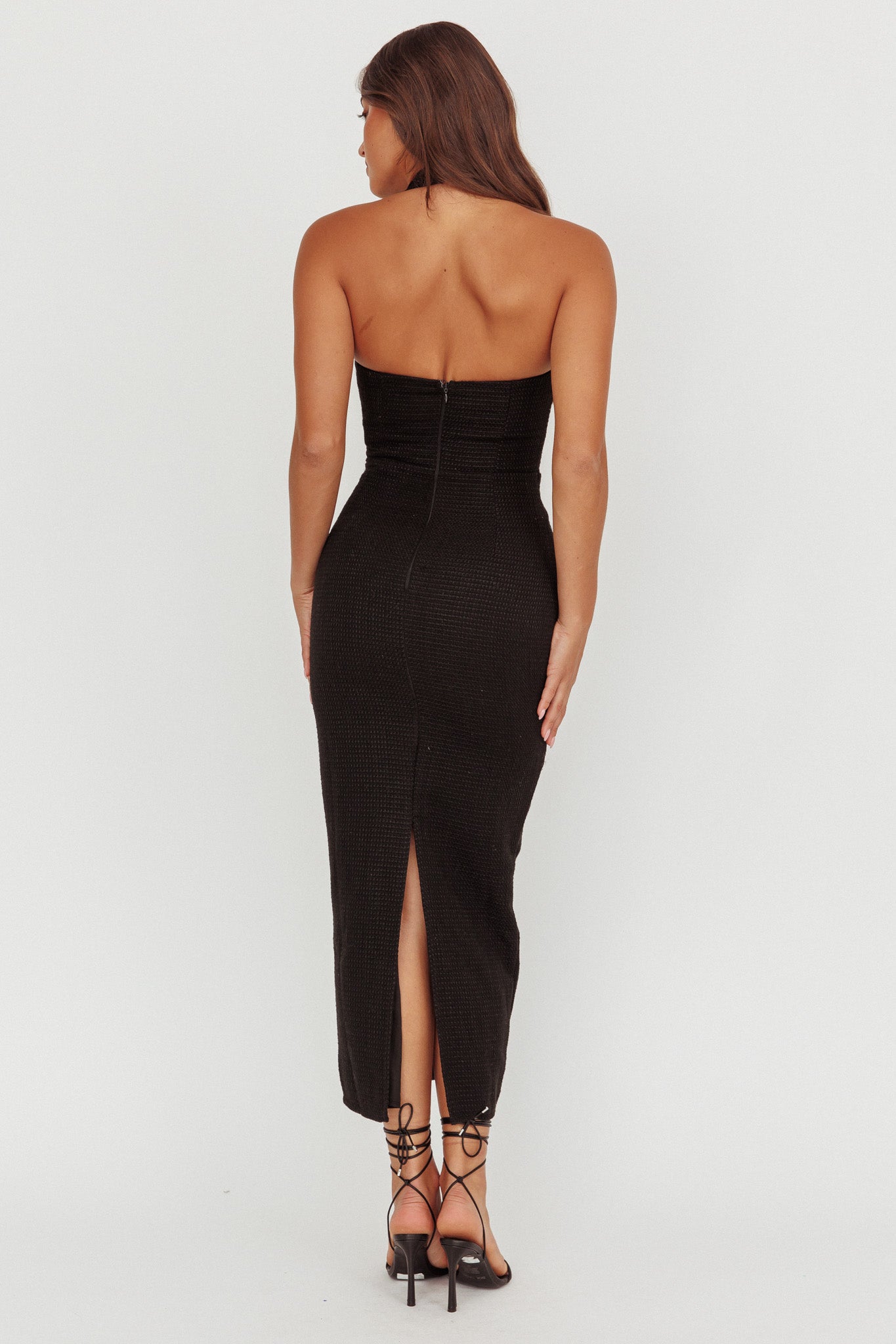 She Is Button Front Halter Midi Dress Tweed Black by Selfie Leslie Australia